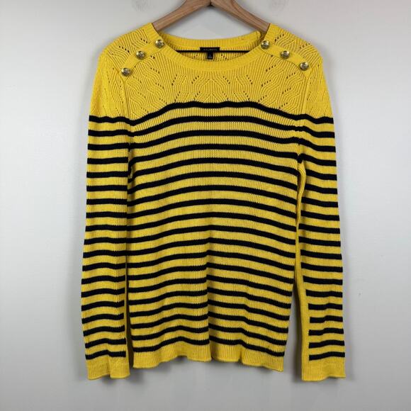 Talbots Sweater Womens Large Yellow Black Striped Cable Knit Long Sleeve Classic - Picture 1 of 9